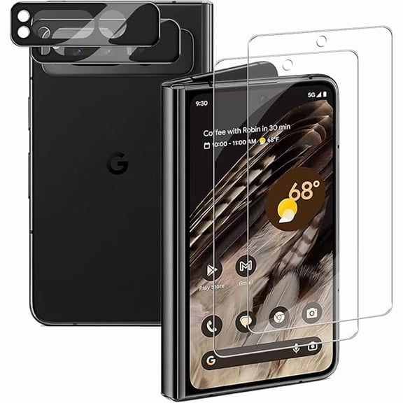Pixel Fold Tempered Glass Screen Protector + Camera Lens Protector [ 2 + 2 Pack ][Fingerprint Unlock] [Anti-Scratch] [Case Friendly] HD Clear Protective Film for Google Pixel Fold