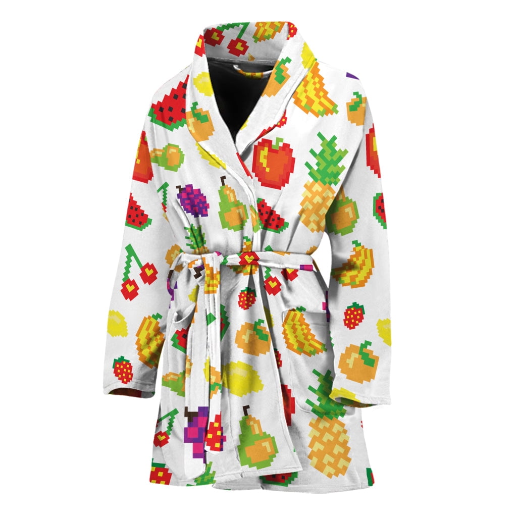 Pixel Fruits Pattern Women Bathrobe One Size Univeral Fits, Fruits ...
