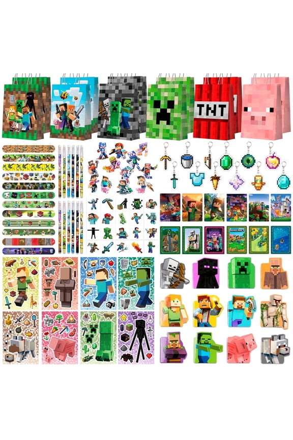 177Pcs Cube Party Favors for Kids, Cube Birthday Party Favors Set- Cube Gift Bags Key Chains Stickers Notebooks etc Cube Party Supplies for Party School