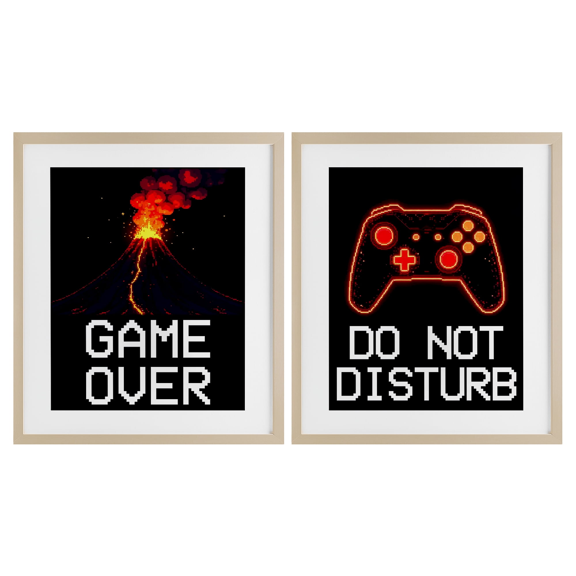 Pixel Game Sentiments 2 Piece Birch Framed Print Under Glass Set, design by Kim Allen