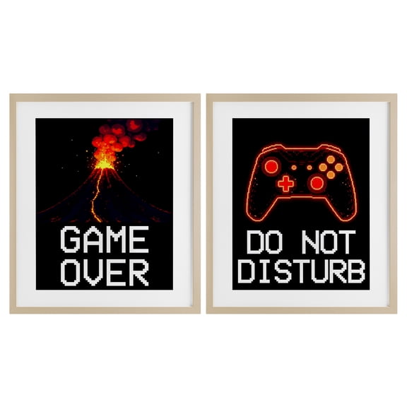 Pixel Game Sentiments 2 Piece Birch Framed Print Under Glass Set, design by Kim Allen