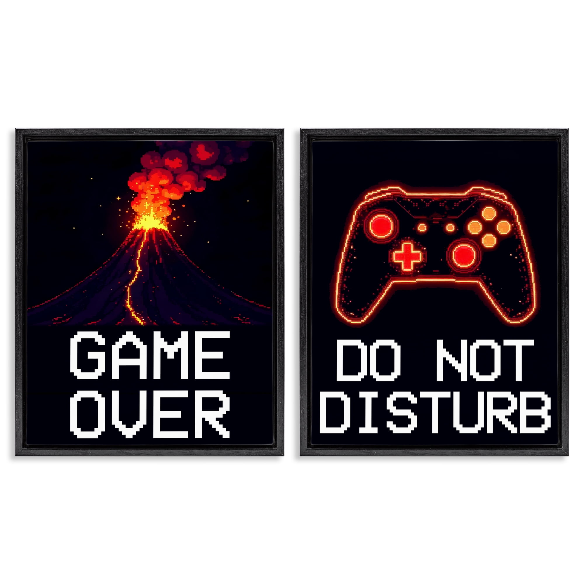 Pixel Game Sentiments 2 Piece Black Framed Floater Canvas Set, design by Kim Allen
