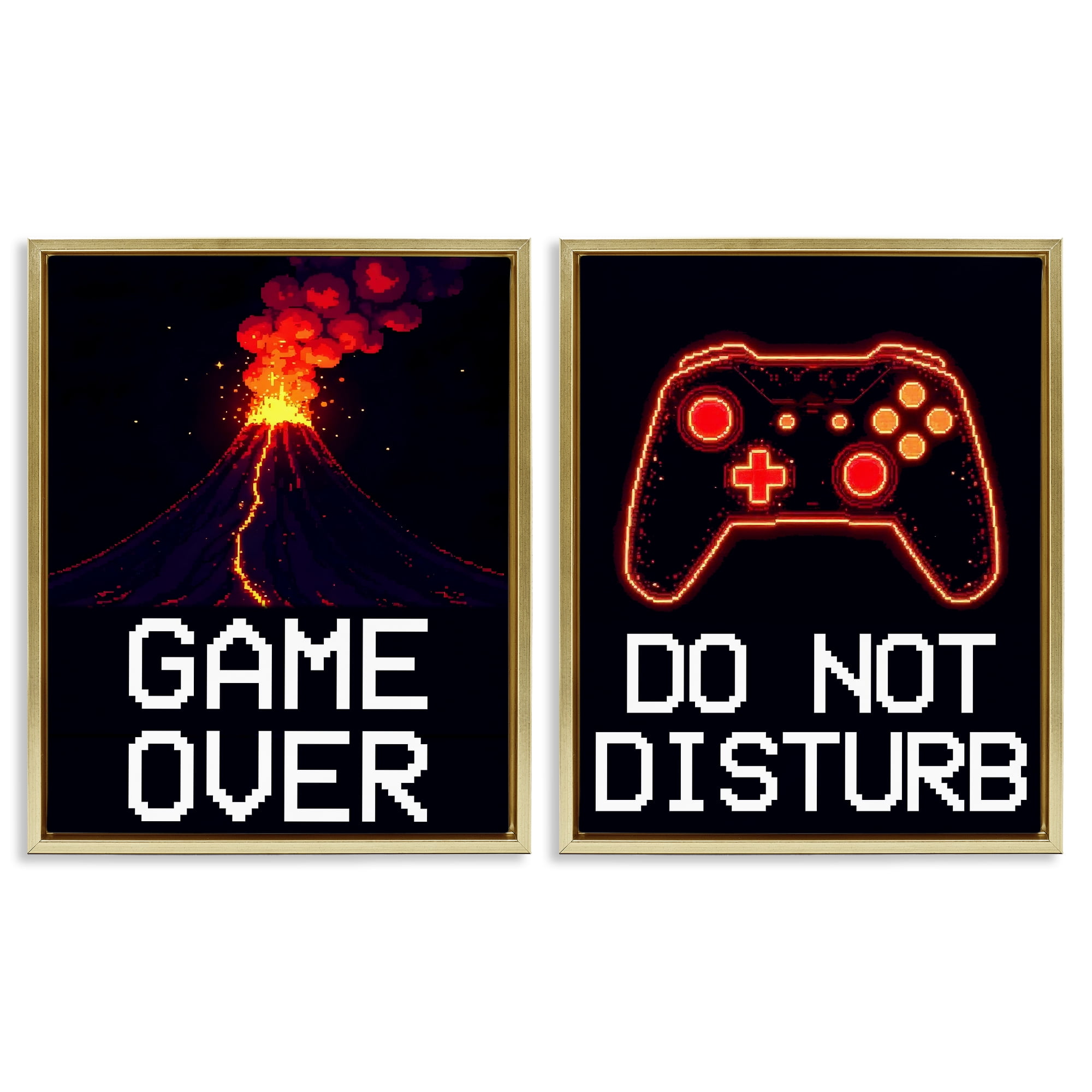 Pixel Game Sentiments 2 Piece Gold Framed Floater Canvas Set, design by Kim Allen