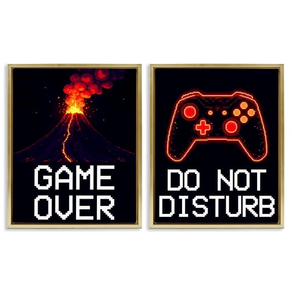 Pixel Game Sentiments 2 Piece Gold Framed Floater Canvas Set, design by Kim Allen