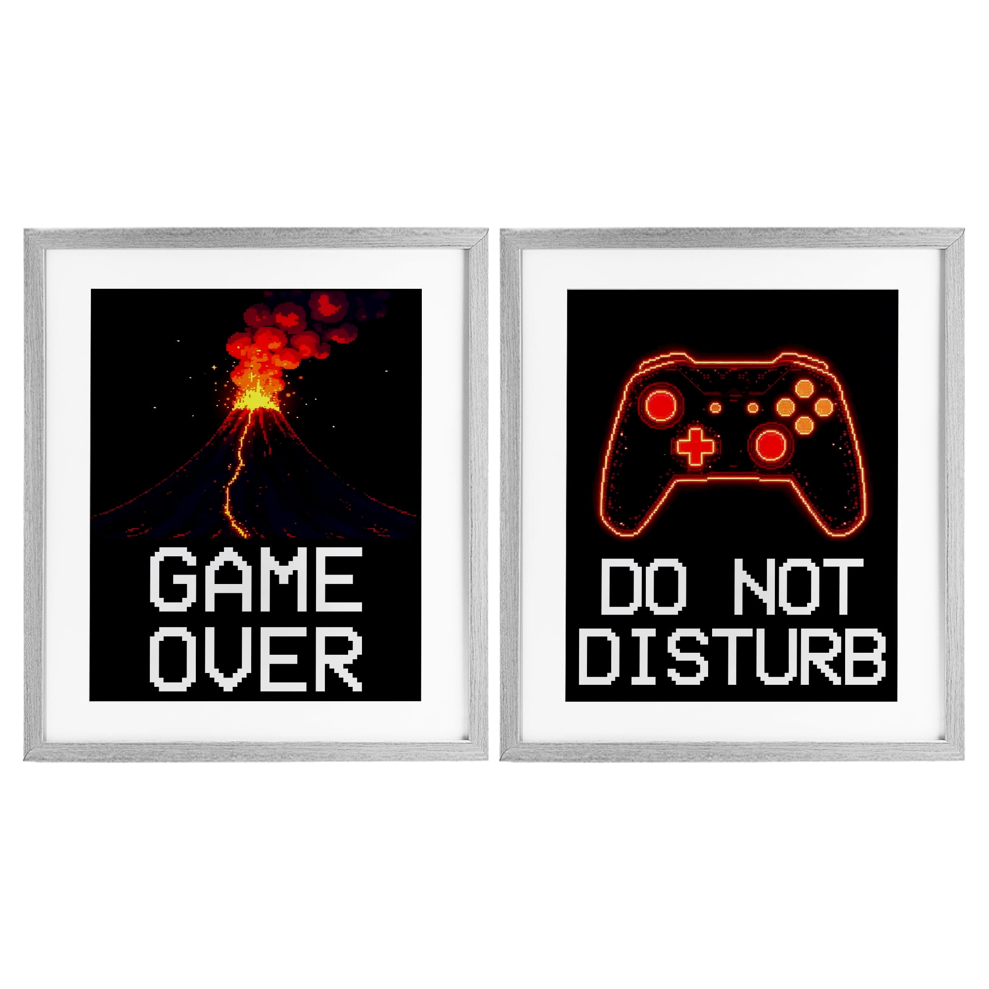 Pixel Game Sentiments 2 Piece Gray Framed Print Under Glass Set, design by Kim Allen
