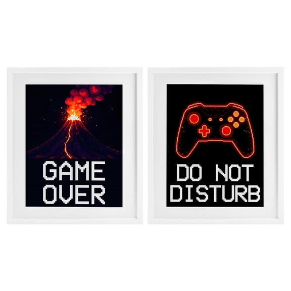 Pixel Game Sentiments 2 Piece White Framed Print Under Glass Set, design by Kim Allen