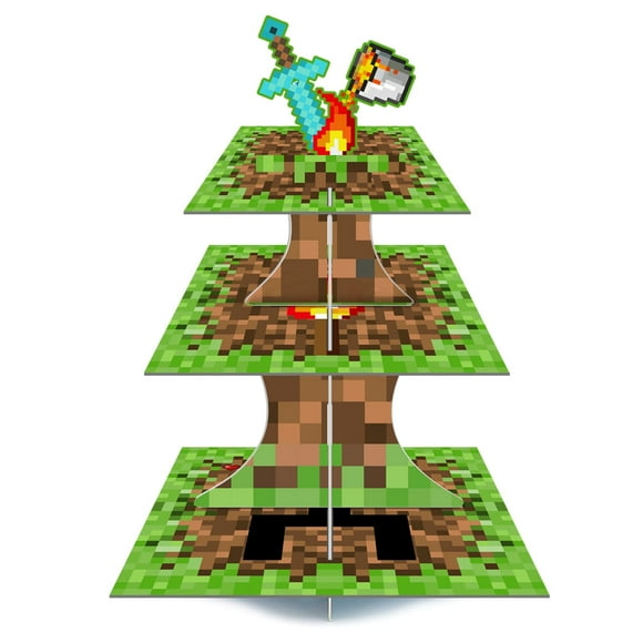 Pixel Game Style Cupcake Holder, 3 - Tier Pixel Cupcake Stand/Pixel Gaming Cupcake Holder/Mini Pixel Cupcake Stand,Perfect for Pixel Gaming Party Decorations & Pixel Miner Party Decorations