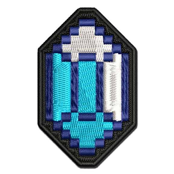 Pixel Gem Diamond Emerald Rupee RPG Game Applique Multi-Color Embroidered Hook & Loop Patch - 3 Inch Medium