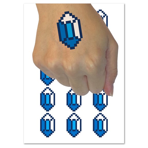 Pixel Gem Diamond Emerald Rupee RPG Game Water Resistant Temporary Tattoo Set Fake Body Art Collection - 54 1" Tattoos (1 Sheet)