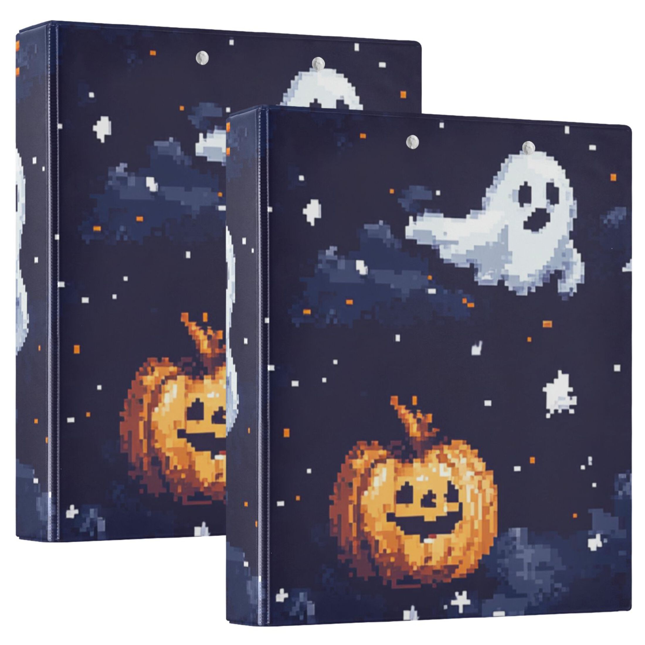 Pixel Ghosts Pumpkins 3 Ring Binders 1.5 inch Hardcover File Folders with Interior Pockets A4 Size Organizer for School Office Hospital