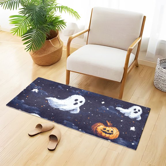 Pixel Ghosts Pumpkins Bathroom Rug 39x20 Non Slip Quick Dry Washable Bathroom Mats for Bedroom Living Room Kitchen