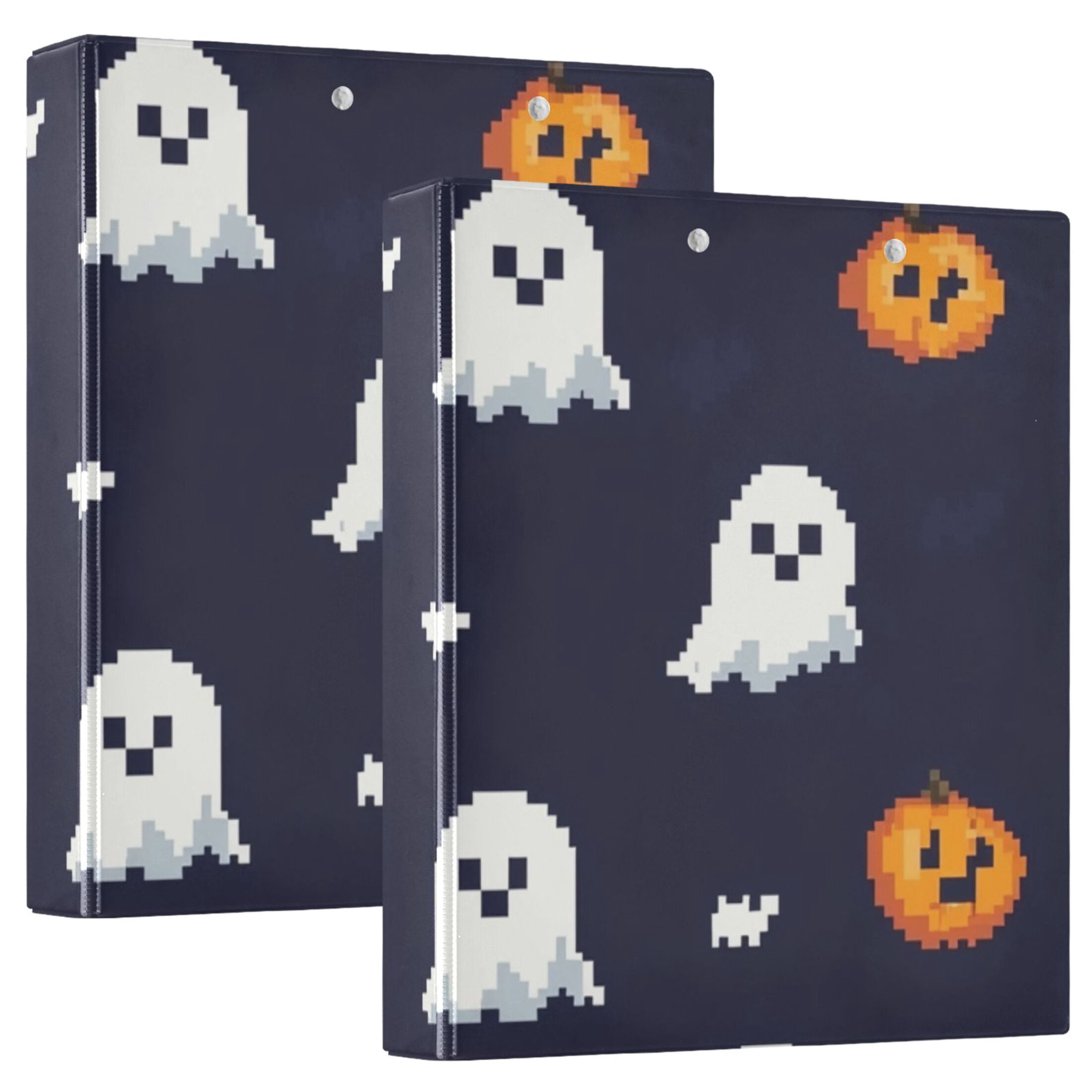 Pixel Ghosts and Pumpkins 3 Ring Binders 1.5 inch Hardcover File Folders with Interior Pockets A4 Size Organizer for School Office Hospital