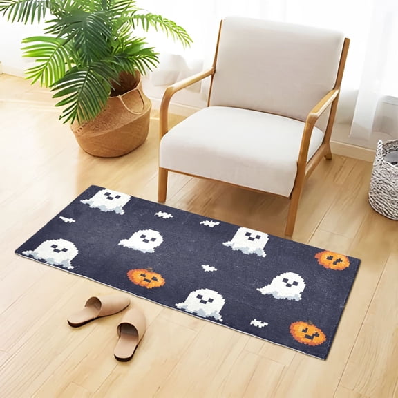 Pixel Ghosts and Pumpkins Bathroom Rug 39x20 Non Slip Quick Dry Washable Bathroom Mats for Bedroom Living Room Kitchen