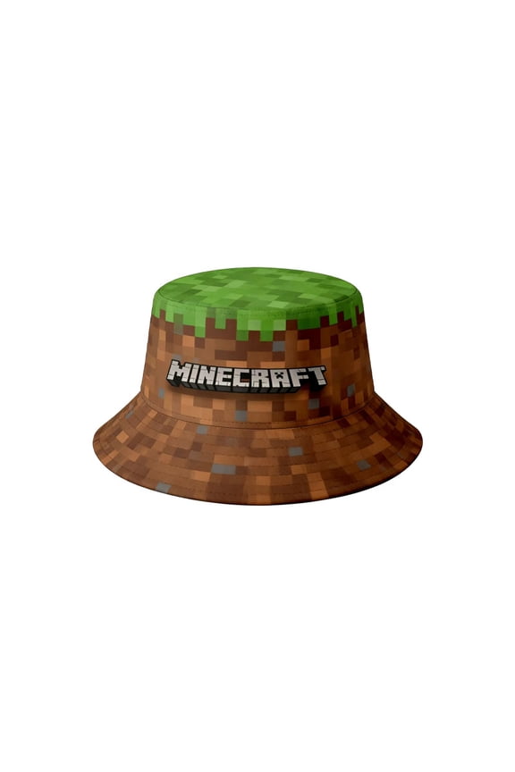 Pixel Grass Block Bucket Hat - Foldable 8-Bit Sandbox Game Sun Cap for Gamers, Teens & Adults - Stylish Earthy Green UV Protection Summer Hat