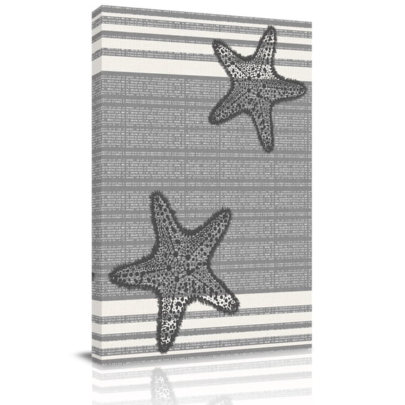 Pixel Grey Star Canvas Wall Art for Living Room, Modern Abstract Nautical Ocean Beach Starfish Stripe Poster Print Painting for Bedroom Office Home Decoration Wall Pictures Prepare To Hang 8"x10"