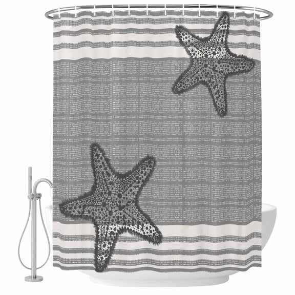 Pixel Grey Star Shower Curtain for Bathroom, Modern Abstract Nautical Ocean Beach Starfish Stripe Waterproof Machine Washable Shower Curtain Set with Hooks, Bath Decoration for Bathtub Stall 72"x96"
