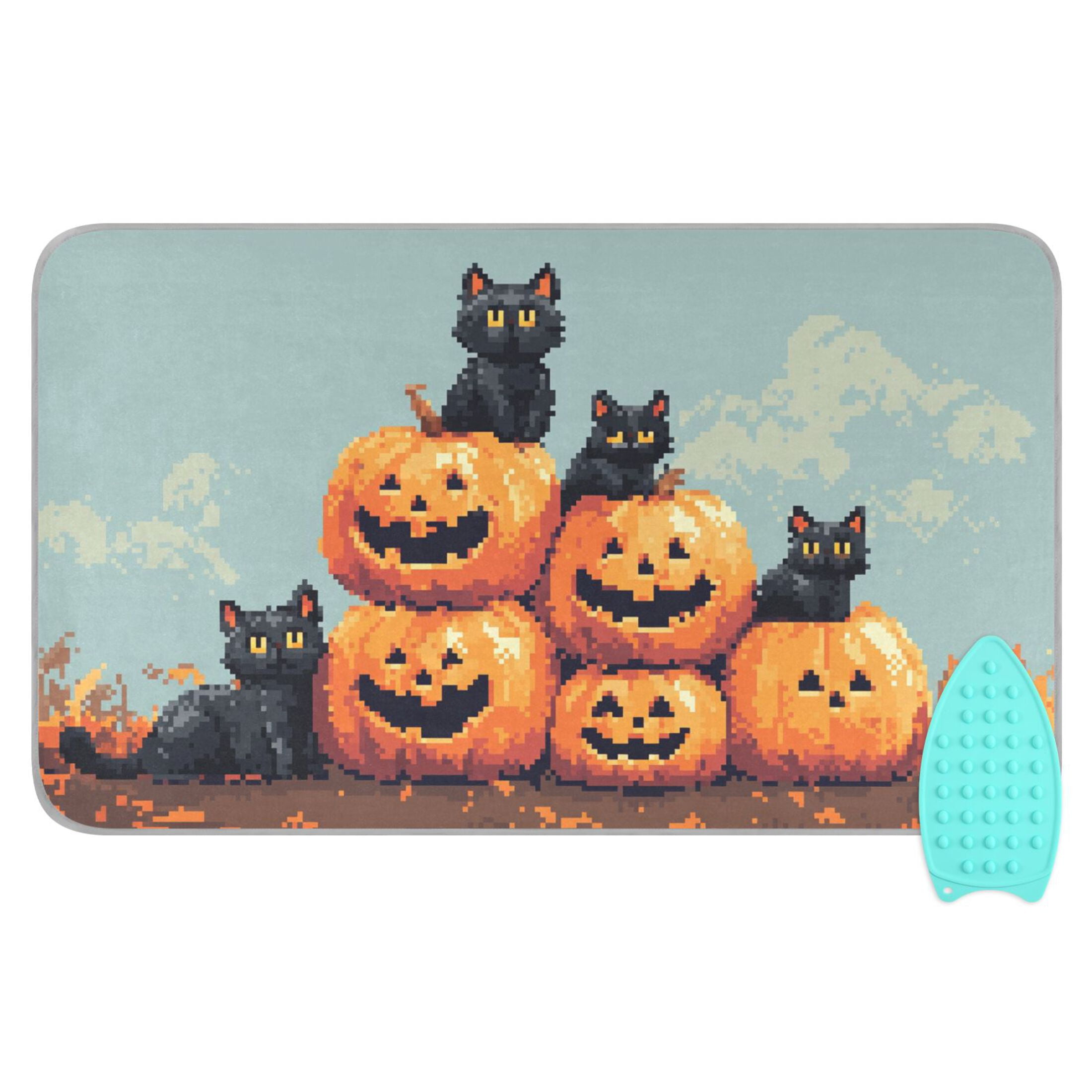 Pixel Halloween Pumpkins Cats Ironing Board Covers Heat Resistant Ironing Pad Mat Portable for Travel Washer Dryer Table