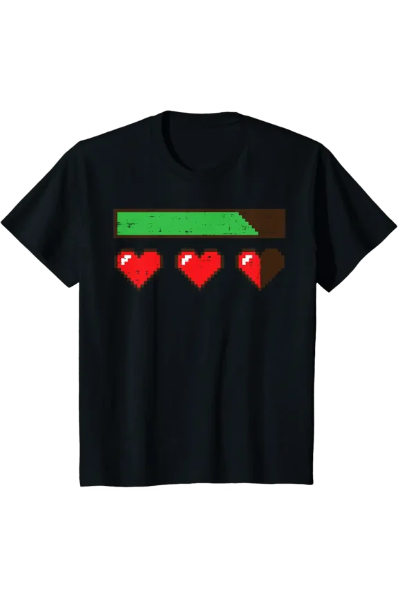Pixel Heart Life Bar Graphic for Unisex Gaming Fan Short Sleeve T-Shirt