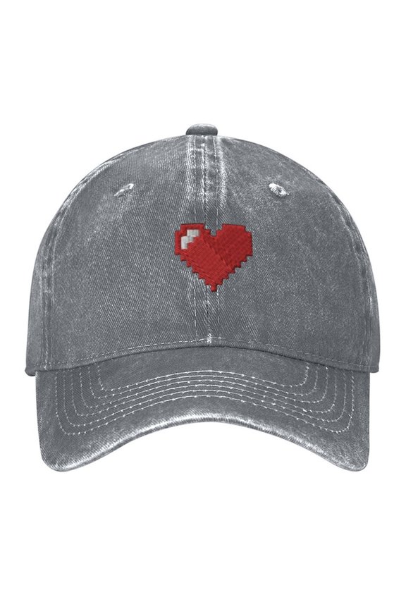 Pixel Heart Print Vintage Wash Dad Hat Adjustable Curved Brim Baseball Cap,Made In USA,Casual Outdoor Sports Fishing Cap for Men and Women