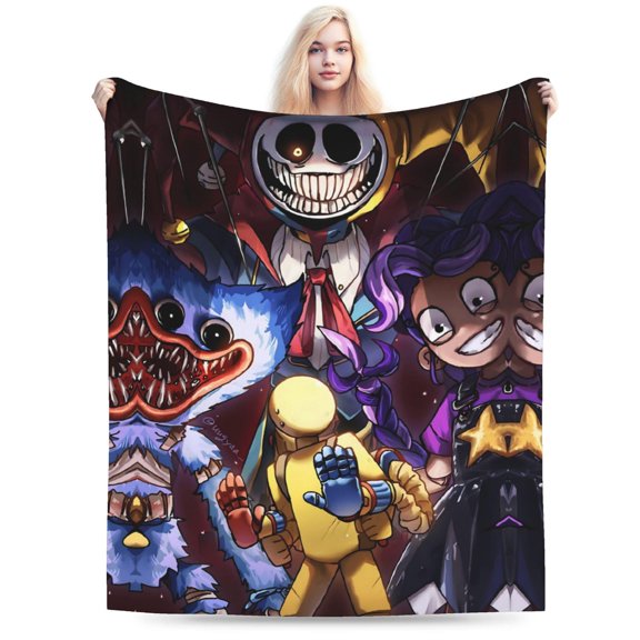 Pixel Horror Game Flannel Blanket, Creepy Toy, Retro Gaming Bedroom Decor, Soft Spooky Gift and Gamers