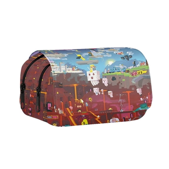 Pixel Large Capacity Multi-Layer Nylon Pencil Case - Block-Building Gaming Theme Stationery Organizer, Versatile Zipper Pouch , Birthday Gift