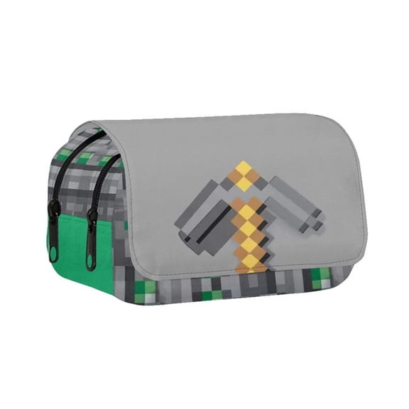 Pixel Large Capacity Multi-Layer Nylon Pencil Case - Block-Building Gaming Theme Stationery Organizer, Versatile Zipper Pouch , Birthday Gift