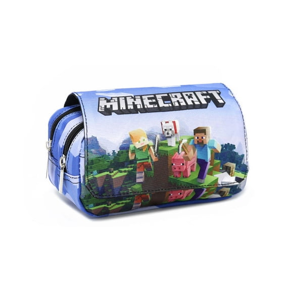 Pixel Large Capacity Multi-Layer Nylon Pencil Case - Block-Building Gaming Theme Stationery Organizer, Versatile Zipper Pouch , Birthday Gift