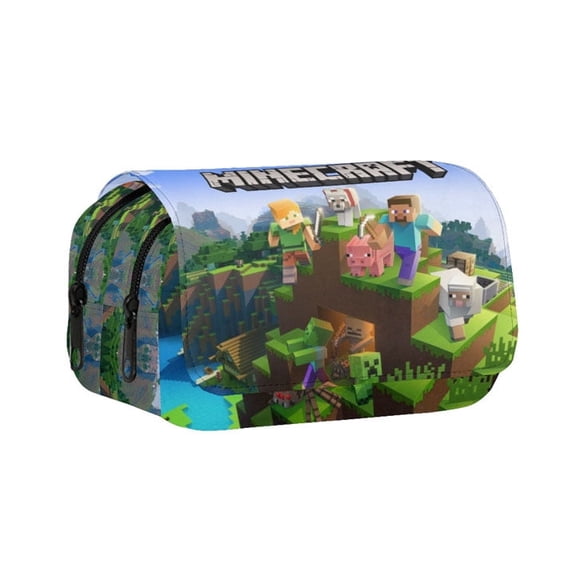 Pixel Large Capacity Multi-Layer Nylon Pencil Case - Block-Building Gaming Theme Stationery Organizer, Versatile Zipper Pouch , Birthday Gift