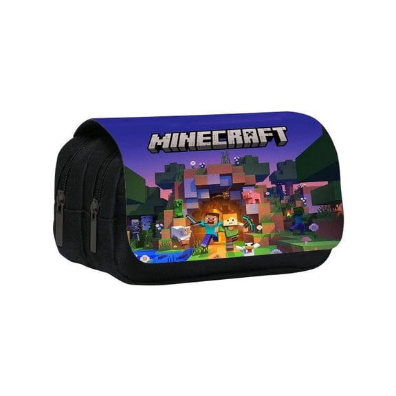 Pixel Large Capacity Multi-Layer Pencil Pouch - Retro Block World Organizer - Pixel Miner, Creeper & Sandbox Adventure Style Zipper Case for Gamers, Students & Office Workers