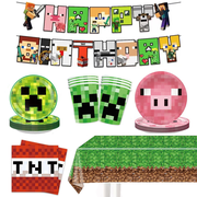 Pixel Miner Birthday Party Supplies Tableware set,Serve 20 Guests