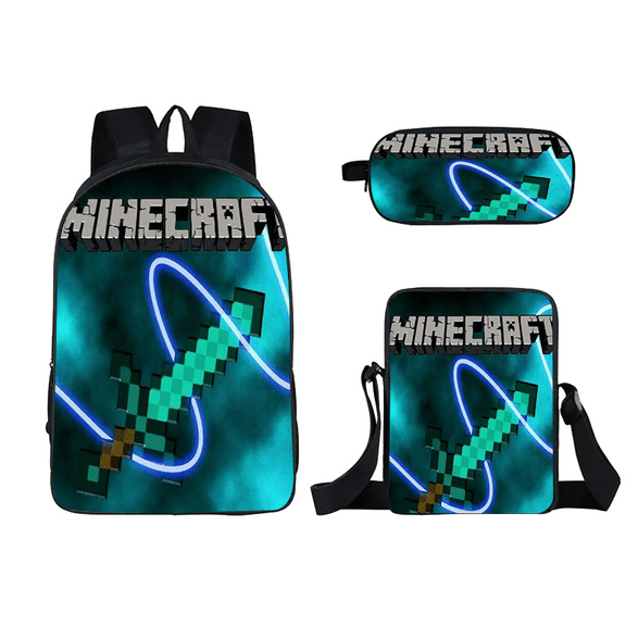 Pixel Miner Minecrafts cute 3-piece set cartoon theme waterproof schoolbag, lightweight travel backpack, backpack