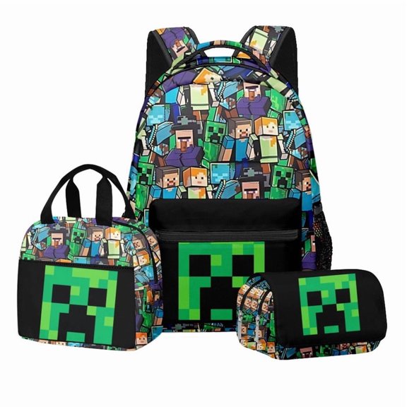 Pixel Miner Minecrafts cute 3D cartoon theme waterproof schoolbag, lightweight travel backpack, backpack