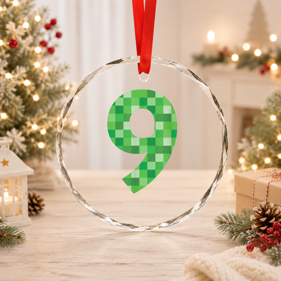 Pixel Number 9 9th Birthday Gamer Number 9 Classic Theme Everyday Message Glass Ornament