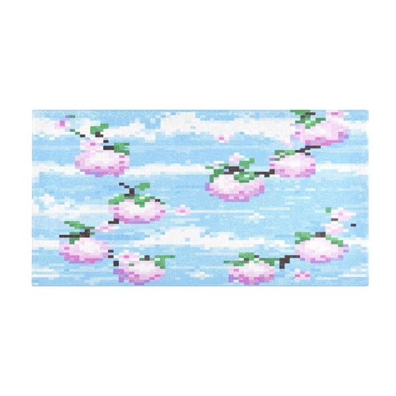 Pixel Ocean with Floral 39x20" Bath Mat Carpet, Absorbent and Non-Slip for Kitchen or Bathroom, Quick-Drying
