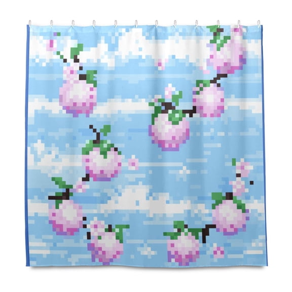 Pixel Ocean with Floral 72x72 Waterproof Shower Curtain Liners Durable Metal C-Hooks Fade-Proof Thermal Print Anti-Splash