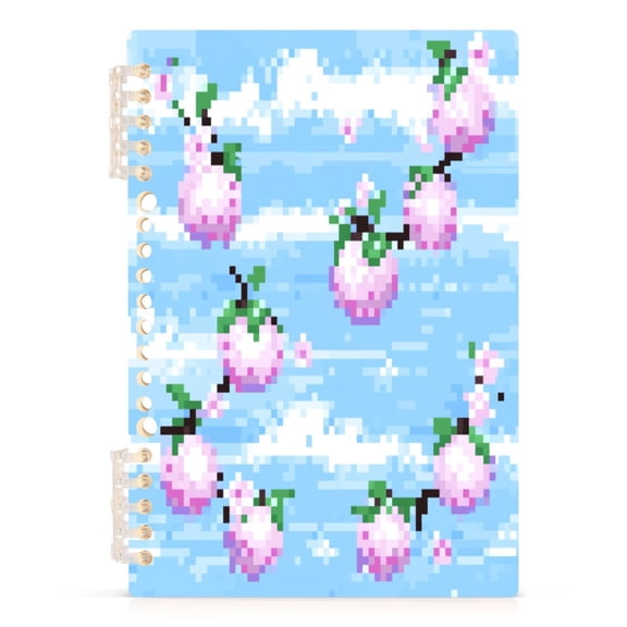 Pixel Ocean with Floral A5 8.3x5.7in PP Notebook, Adjustable Rings, 60 Sheets, Diary or Journey Note
