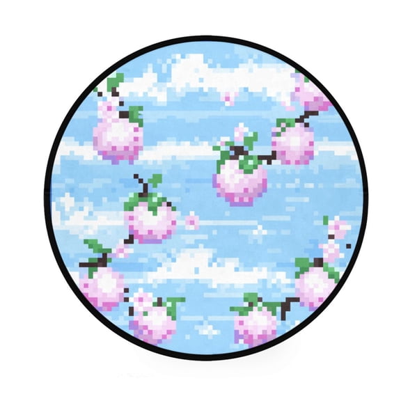 Pixel Ocean with Floral Memory Foam Bath Mat 36" Absorbent Rug with Non Slip Base and 4 Bonus Pads