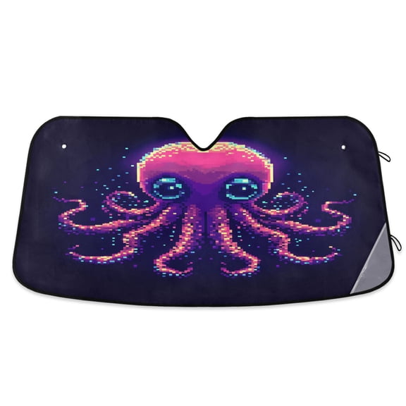 Pixel Octopus Car Windshield Sun Shade Foldable Car Front Window Visor Heat and UV Protection 53x23.5