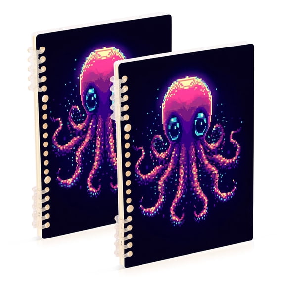 Pixel Octopus Notebooks 2 Pcs 1-subject Journal 60 Sheets A5 College Ruled Paper Detachable Ring 8.3"x5.7"