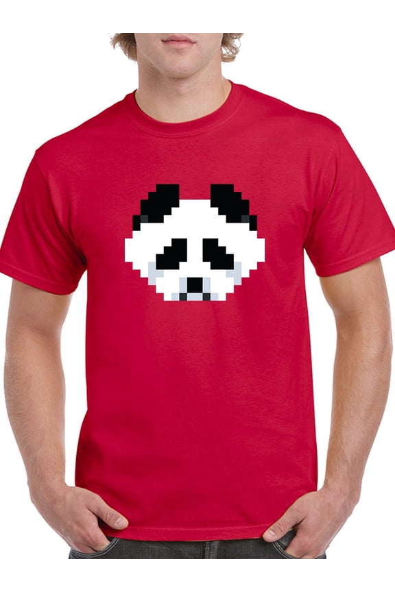 Pixel Panda Face Graphic Men Red T-Shirt, Male Large