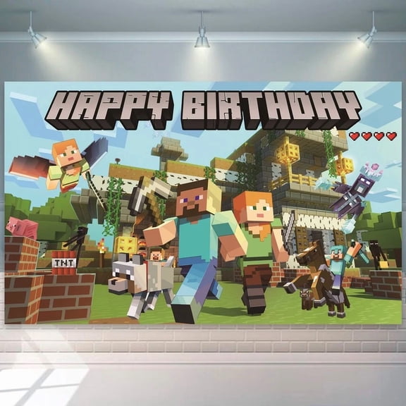 Pixel Party Decorations, Pixel Games Birthday Backdrop Minecraft Birthday Party