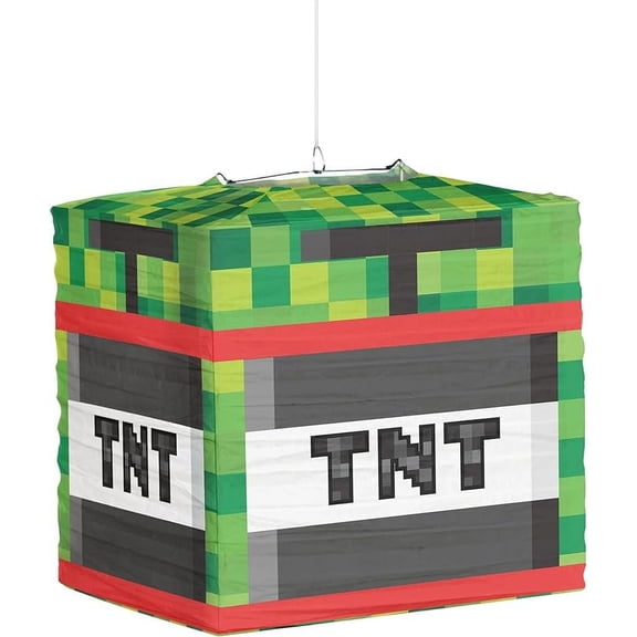 Amscan Pixel TNT Mine Video Game Paper Party Lanterns, Birthday Decoration, 3 Count, 9.5 Inch