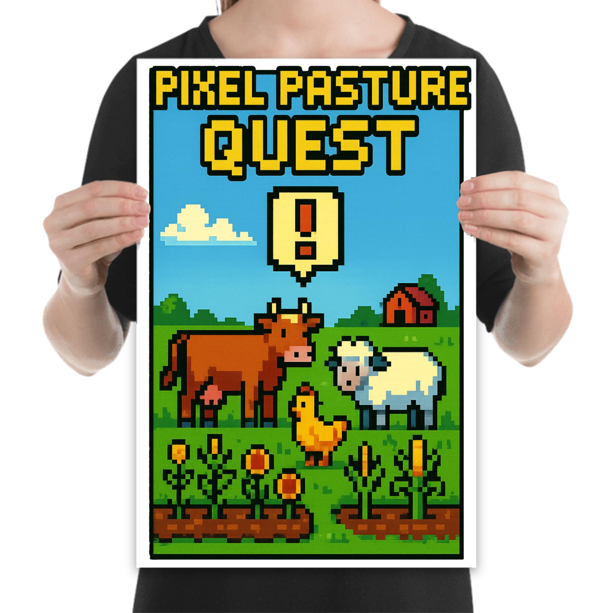 Pixel Pasture Quest Art - Retro Gamer Room Decor - 13x19 Poster Print ...