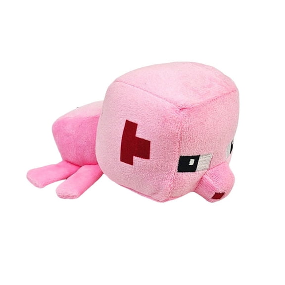 Pixel Pig Block Plush Toy - 5.1" Soft Lying Down Sandbox Farm Animal Stuffed Doll with Pink Body & Black Eyes - Washable Stress Relief Buddy for Gamers, Teens & Adults