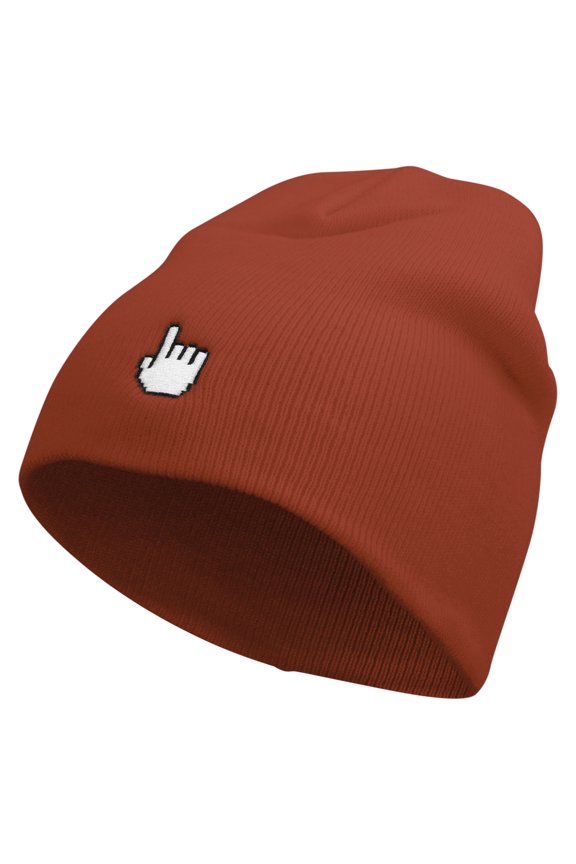 Pixel Pointer Embroidered 8 Inch Knitted Short Beanie - Red OSFM