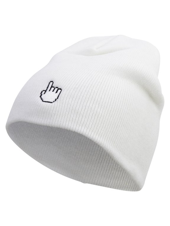 Pixel Pointer Embroidered 8 Inch Knitted Short Beanie - White OSFM