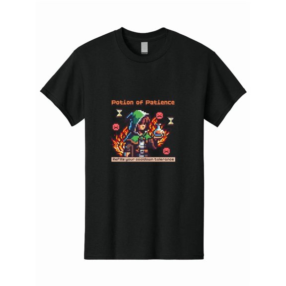 Pixel Potion of Patience Funny Gaming Gift 8-Bit Arcade Gamer Unisex T-Shirt, S-5XL
