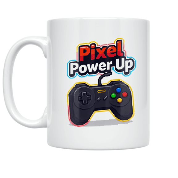 Pixel Power Up Retro Gaming Design - Gamer Enthusiast - 11 oz Ceramic Coffee Mug
