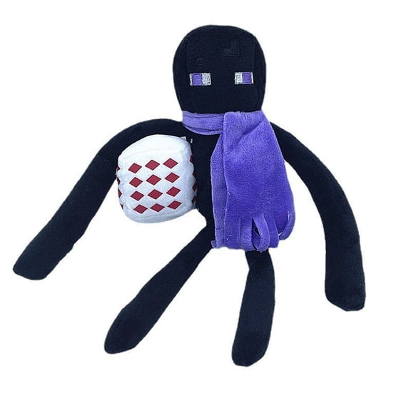 Pixel Purple Scarf Enderman Plush Toy 10.2" - 8-Bit Sandbox Game Character Stuffed Animal with Red Diamond Block - Soft Gamer Desk Decor for Teens & Adults
