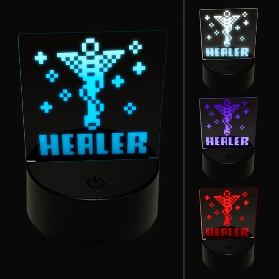 Pixel RPG Healer Staff Gaming LED Night Light Sign 3D Illusion Desk Nightstand Lamp